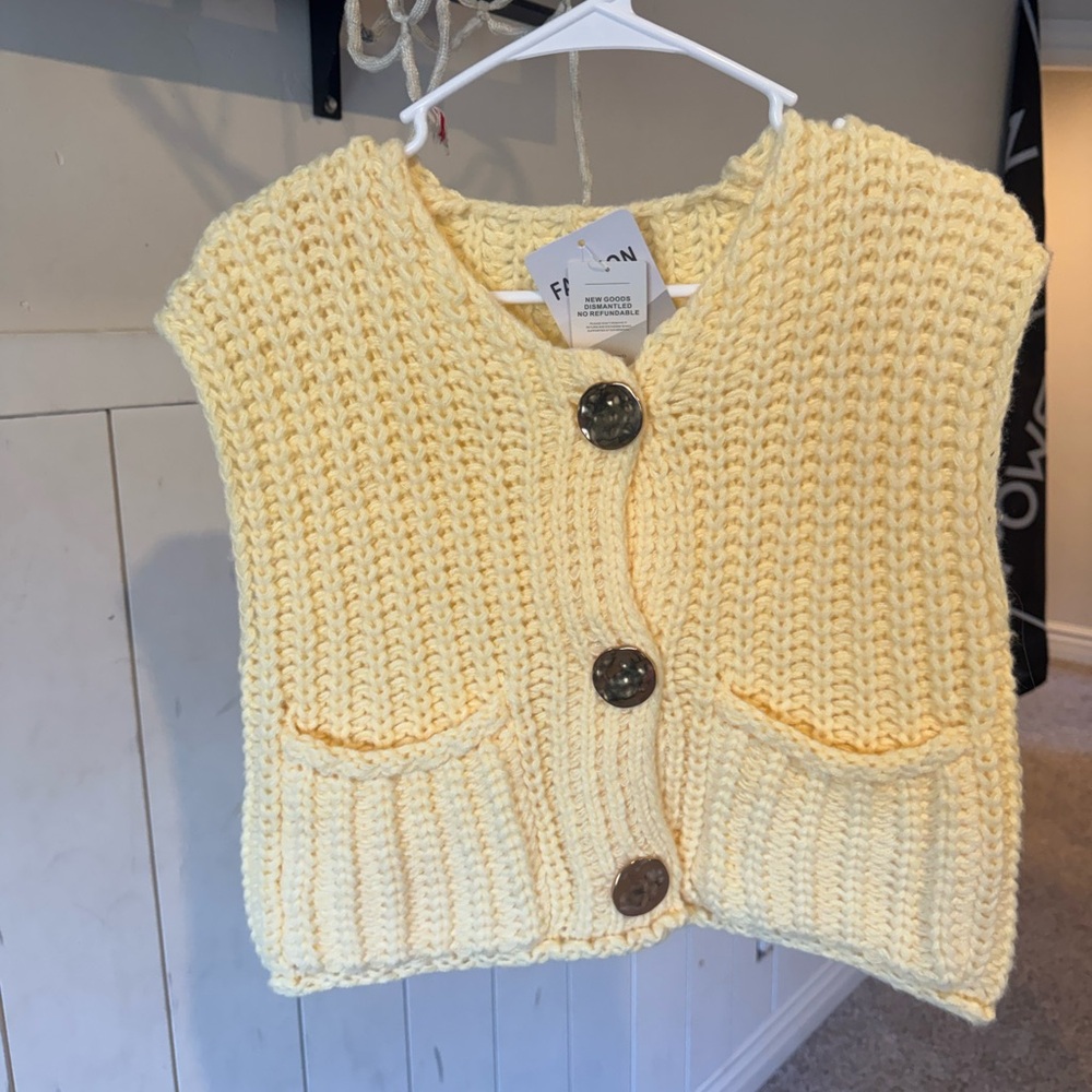 Yellow Knit Button-Up Vest